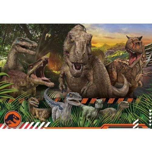 Puzzle 104 Pieces Pour Jurassic World Dinosaures T-Rex Et Velociraptor Dans La Foret - Puzzle Enfant Dino