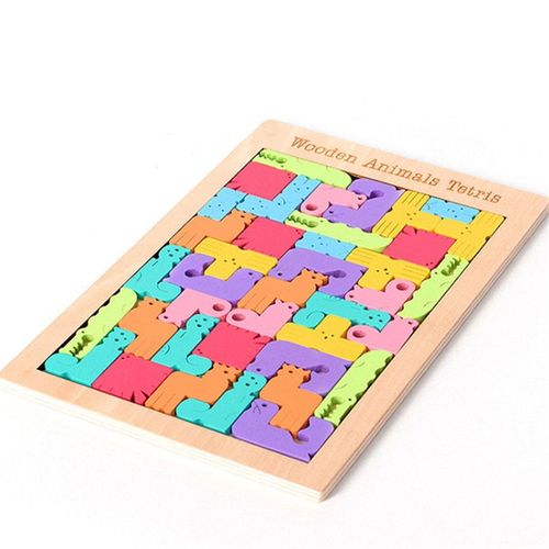 Puzzle 3d En Bois Color Pour Enfant, Jouet ducatif, D'apprentissage Intellectuel, Jeu Tetris, Tangram, Animaux, Maths