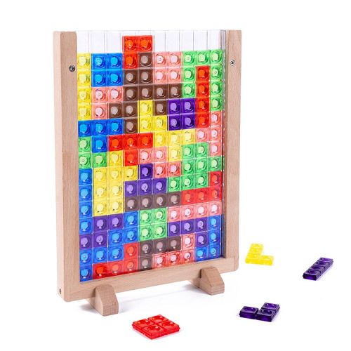 Puzzle 3d En Bois De Construction Pour Enfant, 25x18x2cm, Tetris, Cadre De Planche De Train, Coordination Il-Main, Jouet ducatif Color