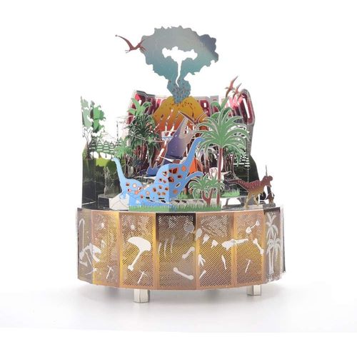 Puzzle 3D en mtal, kit de modle de Terre de Dinosaure, bote  Musique rotative avec lumires LED colores, Puzzle 3D cratif Bricolage, Cadeaux d'artisanat d'art