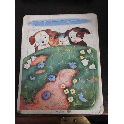 Puzzle Ancien Playskool / Chiots Et Fleurs