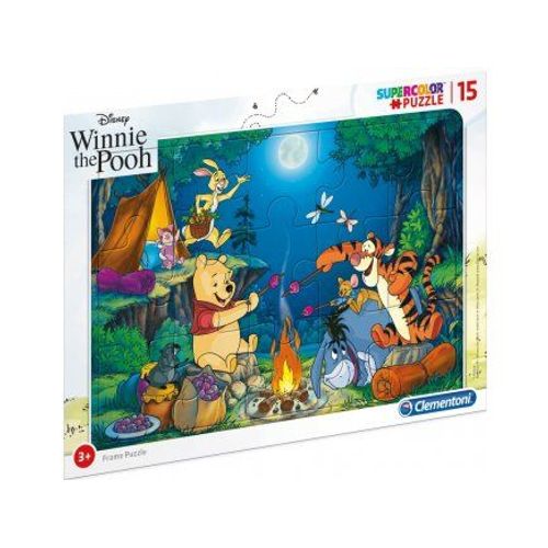 Puzzle Avec Cadre Winnie Tigrou Porcinet Et Coco Lapin Font Du Camping Au Clair De Lune - 15 Pieces