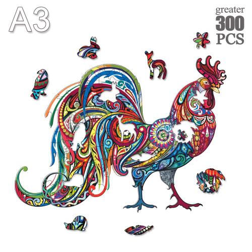 Puzzle En Bois, Animal Artistique, Coq Et Adultes Ji-04-A3