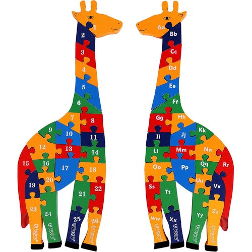 Puzzle en Bois avec Blocs de l'alphabet et Chiffres en Forme de Girafe - 41 cm