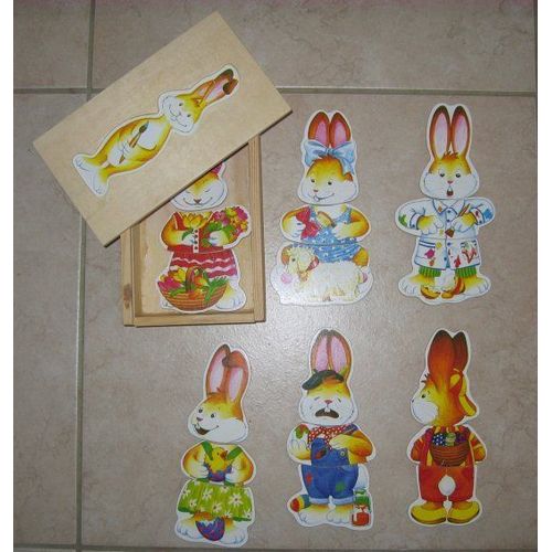 Puzzle En Bois Contenant 6 Images Modulables De Lapin
