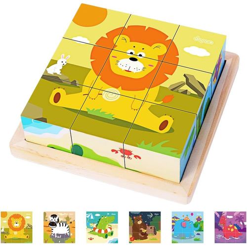 Puzzle en Bois Cube Animaux, 6 en 1 Jouet Bb Amlior Puzzles Cube Animaux, Jouet en Bois Montessori pour Les Enfants de 1 2 3 Ans Jouet Animaux de la Puzzle