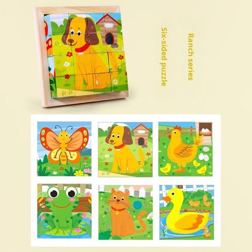 Puzzle En Bois Peint  Six Cts,Circulation Tridimensionnelle,Blocs De Construction D'animaux,Jouet D'ducation Prcoce - Type Pasture