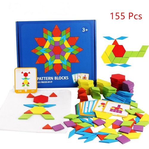 Puzzle En Bois-Tangram-Jouets Montessori-Jouets ducatifs Classiques-155 Formes Gomtriques Et 24 Cartes De Conception Pour Enfants Adaptes Aux Enfants De 3 4 5 6 7 Ans