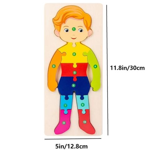 Puzzle Rectangulaire En Bois Pour Enfants, Puzzle Numrot En Bois Color Avec Motifs D'animaux Vhicules Pour Tout-Petits, Jouets ducatifs D'apprentissage-Blank-Boy