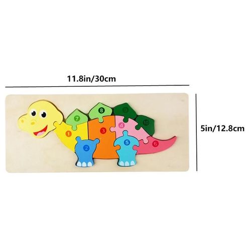 Puzzle Rectangulaire En Bois Pour Enfants, Puzzle Numrot En Bois Color Avec Motifs D'animaux Vhicules Pour Tout-Petits, Jouets ducatifs D'apprentissage-Blank-Dinosaur