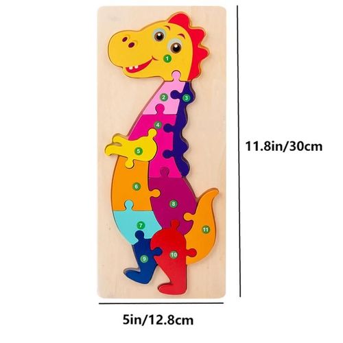 Puzzle Rectangulaire En Bois Pour Enfants, Puzzle Numrot En Bois Color Avec Motifs D'animaux Vhicules Pour Tout-Petits, Jouets ducatifs D'apprentissage-Blank-Tyrannosaurus Rex