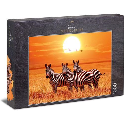 Puzzle Sous Le Soleil D'afrique: Puzzle 1000 Pices - Un Petit Groupe De Zbres Sous Le Soleil Dans La Savane En Afrique.