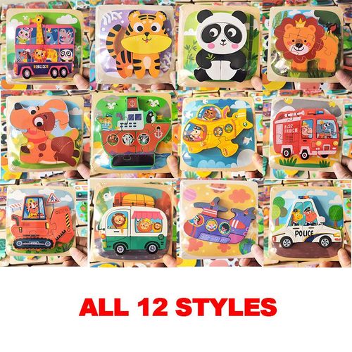 Puzzles 3d En Bois Pour Tout-Petits,Planches  Main,Jouets Tangram,Jouets Pour Bbs,Vhicule De Dessin,Animaux - Type All 12 Styles