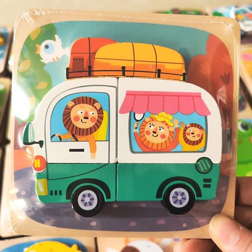 Puzzles 3d En Bois Pour Tout-Petits,Planches  Main,Jouets Tangram,Jouets Pour Bbs,Vhicule De Dessin,Animaux - Type Tour Bus