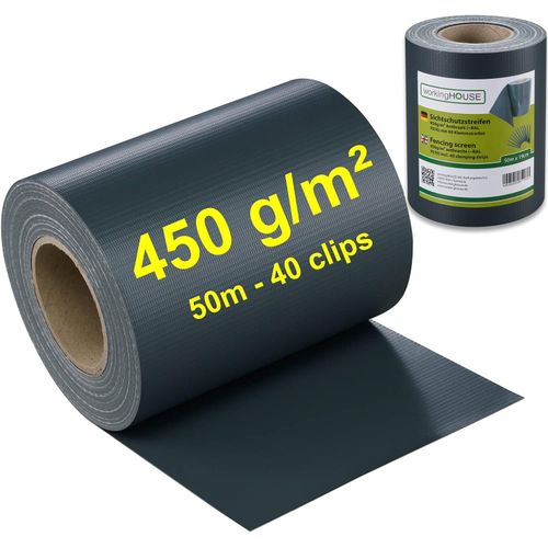 Pvc Workinghouse Brise-Vue Pour Clture Double Barre 450g/M 50 M X 19 Cm, Brise-Vue De Clture, Dcoration De Jardin, Rsistant Aux Intempries, Sans Entretien