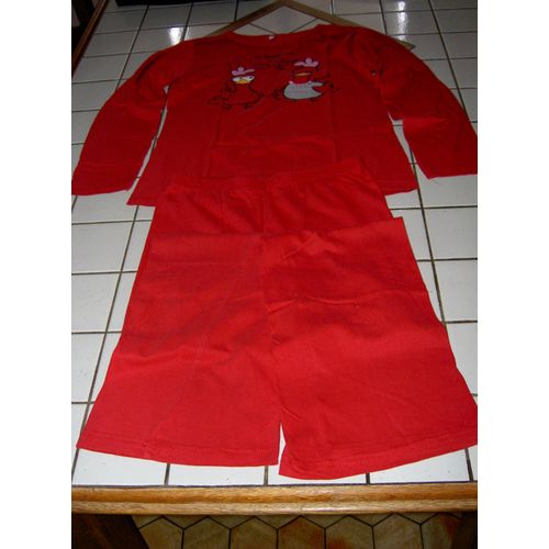 Pyjama 2 Pices Manches Longues Col Rond Rouge Motif Poitrine 2 Poules La Tendance C'est Pied De Poule Taille 14 Ans Ou 34