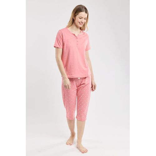 Pyjama Corsaire Motifs Pommes - Flamingo- Coton Lger