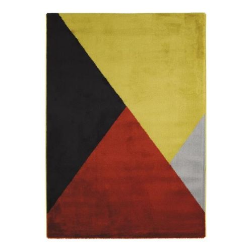 Pythagore - Tapis Effet Soyeux Motifs Triangles Multicolore 133 X 180 Cm
