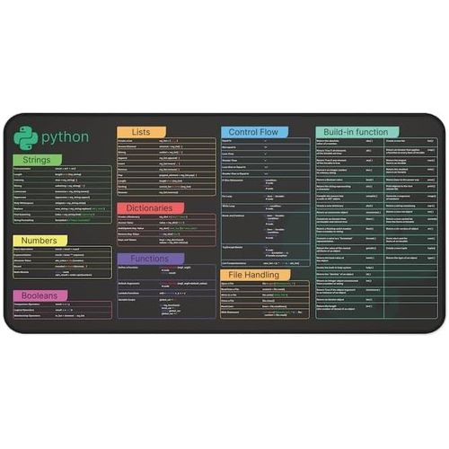 Python Cheat Sheet Sous-main de bureau pour ingnieurs logiciels, pirates et programmeurs, cl rapide, grand tapis de souris antidrapant.[F610]
