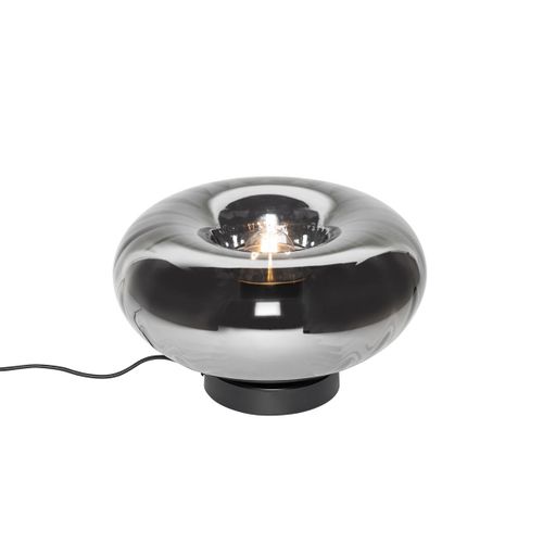 Qazqa Art Deco Art Deco Tafellamp Zwart Met Smoke Glas - Ayesha Verre /Acier Noir,Gris Rond / Luminaire / Lumiere / clairage / Intrieur / Salon E27 Max. 1 X 25 Watt