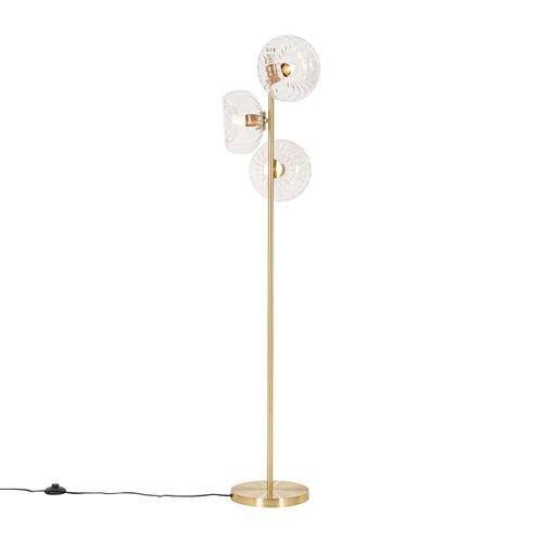 Qazqa Art Deco Art Deco Vloerlamp Goud Met Glas 3-Lichts - Ayesha Verre /Acier Dor Oblongue / Luminaire / Lumiere / clairage / Intrieur / Salon E27 Max. 3 X 25 Watt