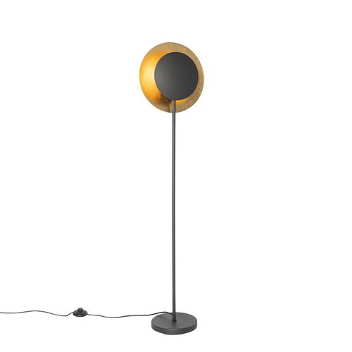 Qazqa Art Deco Art Deco Vloerlamp Zwart Met Goud - Emilienne Acier Dor/Laiton,Noir Oblongue / Luminaire / Lumiere / ÉClairage / IntRieur / Salon E27 Max. 1 X 40 Watt