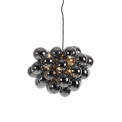 Qazqa Art Deco /Design Salle A Manger Suspension / Lustre / Luminaire / Lumiere / clairage Art Dco Noire Avec Verre Fum 8 Lampes - Uvas /Acier Noir Globe / Intrieur / Salon / Cuisine G9...