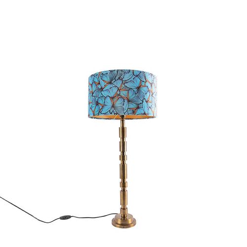 Qazqa Art Deco Lampe De Table / Lampe  Poser / Luminaire / Lumiere / clairage Art Dco Bronze 35 Cm Abat-Jour Design Papillon - Torre Aluminium /Tissu Multicolore,Bronze Cylindre /Oblongue...