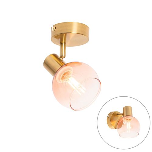 Qazqa Art Deco Plafonnier Spot Art Dco Or / Dore / D'or Avec Verre Rose - Vidro Acier / Rose,Dor/Laiton Rond / Luminaire / Lumiere / clairage / Intrieur / Salon / Cuisine E14 Max. 1 X...