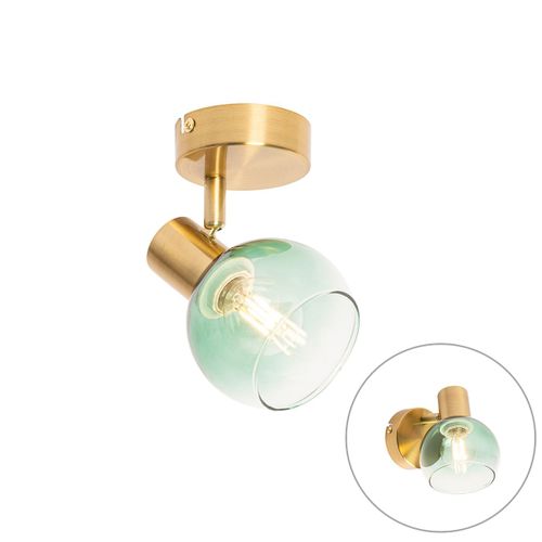 Qazqa Art Deco Plafonnier Spot Art Dco Or / Dore / D'or Avec Verre Vert - Vidro Acier / Vert,Dor/Laiton Rond / Luminaire / Lumiere / clairage / Intrieur / Salon / Cuisine E14 Max. 1 X...
