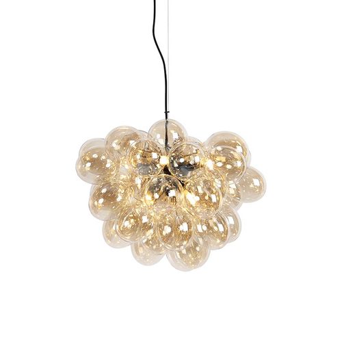 Qazqa Art Deco Salle A Manger Suspension / Lustre / Luminaire / Lumiere / clairage Art Dco Noire Avec Verre 8 Lumires - Uvas /Acier Noir Globe / Intrieur / Salon / Cuisine G9 Max. 8 X 28...