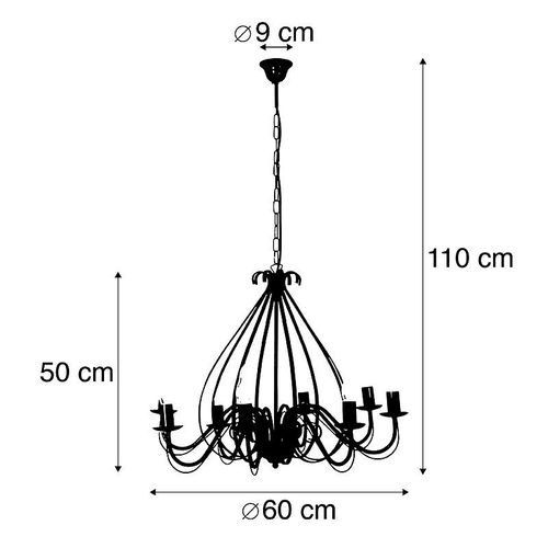 Qazqa Art Deco Suspension / Lustre / Chandelier / Luminaire / Lumiere / clairage Classique Or / Dore / D'or Antique 8 Ampoules - Giuseppe 8 Acier Dor/Laiton Rond / Intrieur / Salon /...