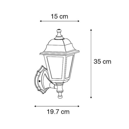 Qazqa Classique/Antique Applique Murale D'extrieur Classique Noire Rglable Ip44 - Capital Verre /Plastique Noir Carr / Jardin / Luminaire / Lumiere / clairage E27 Max. 1 X 15 Watt