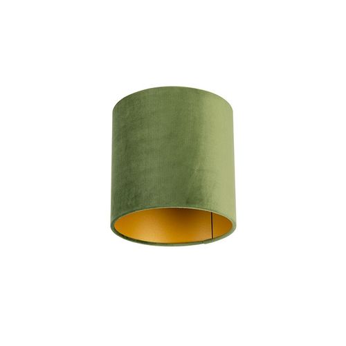 Qazqa Classique/Antique Coton Abat-Jour Velours Vert 20/20/20 Avec IntRieur Dor , Cylindre Abat-Jour Suspendu ,Abat-Jour Lampadaire
