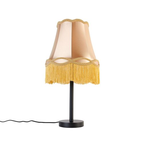 Qazqa Classique/Antique Klassieke Tafellamp Zwart Met Granny Kap Goud 30 Cm - Simplo Acier /Tissu Dor ,Noir Rond / Luminaire / Lumiere / clairage / Intrieur / Salon E27 Max. 1 X 40 Watt