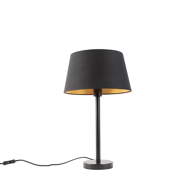 Qazqa Classique/Antique Lampe De Table / Lampe á Poser / Luminaire / Lumiere / ÉClairage Classique Noir Avec Abat-Jour Noir 32 Cm - Simplo Acier /Tissu Noir Rond Oblique / IntRieur / Salon E27 Max. 1 X 60 Watt
