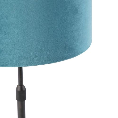 Qazqa Classique/Antique Lampe De Table / Lampe á Poser / Luminaire / Lumiere / ÉClairage Noir Avec Abat-Jour Velours Bleu Avec Or / DorE / D'or 25 Cm - Parte Acier /Tissu Bleu,Noir...