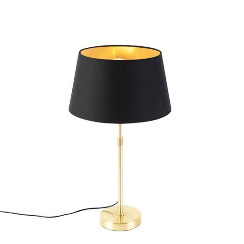 Qazqa Classique/Antique Lampe De Table / Lampe á Poser / Luminaire / Lumiere / ÉClairage Or / DorE / D'or / Laiton Avec Abat-Jour Noir Avec Or / DorE / D'or 32 Cm - Parte Acier /Coton...