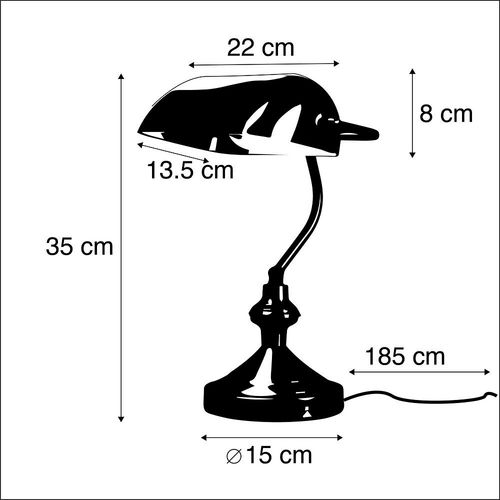 Qazqa Classique/Antique /RTro Lampe De Notaire Banker Vert/Cuivre/Bronze Verre /Acier Bronze,Vert Oblongue /Rond / Lampe De Bureau / Luminaire / Lumiere / ÉClairage / IntRieur / Salon E27 Max. 1 X 60 Watt