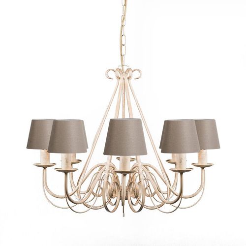 Qazqa Classique/Antique /Rustique Salle A Manger Suspension / Lustre / Chandelier / Luminaire / Lumiere / ÉClairage CrMe 60 Cm Avec Bouchons De Serrage Taupe - Giuseppe 8 MTal /Tissu...