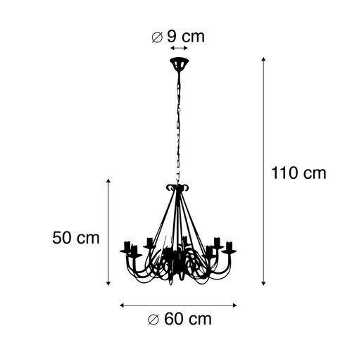 Qazqa Classique/Antique /Rustique Salle A Manger Suspension / Lustre / Chandelier / Luminaire / Lumiere / clairage Ancien Marron 8 Lumires - Giuseppe 8 Acier Brun Rouille Rond / Intrieur...