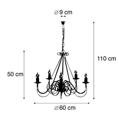 Qazqa Classique/Antique /Rustique Salle A Manger Suspension / Lustre / Chandelier / Luminaire / Lumiere / clairage Blanc - Giuseppe 5 Acier Blanc,Crme Rond / Intrieur / Salon / Cuisine...