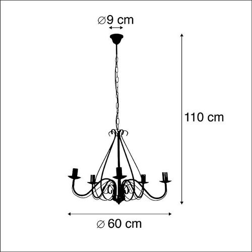 Qazqa Classique/Antique /Rustique Salle A Manger Suspension / Lustre / Chandelier / Luminaire / Lumiere / clairage Classique Brun Rouille 5 Lumires - Giuseppe 5 Acier Brun Rouille Rond /...