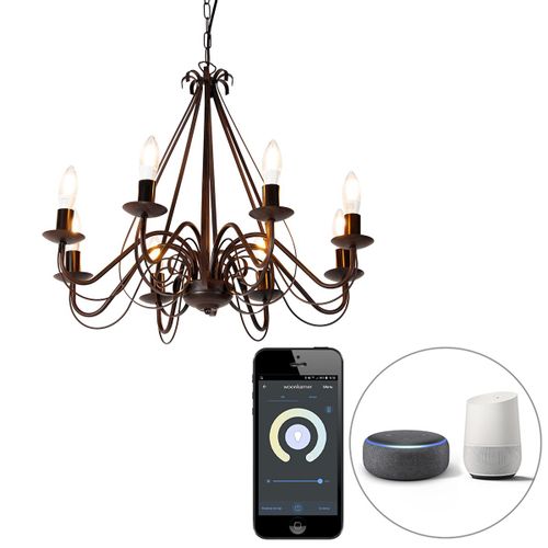 Qazqa Classique/Antique /Rustique Smart Kroonluchter Roestbruin 8-Lichts Incl. Wifi B35 - Giuseppe Acier Brun Rouille Rond / Luminaire / Lumiere / clairage / Intrieur / Salon / Cuisine E14...