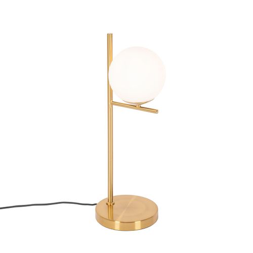 Qazqa Design Art Deco Tafellamp Goud Met Opaal Glas - Flore Acier /Verre Dor/Laiton Globe /Oblongue / Luminaire / Lumiere / ÉClairage / IntRieur / Salon E14 Max. 1 X 25 Watt