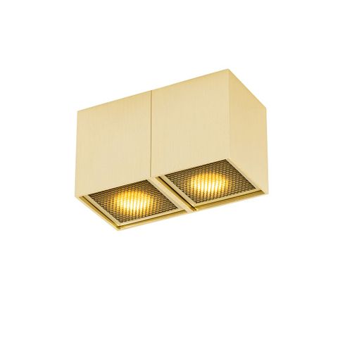 Qazqa Design Design Plafonnier  Plafonnier Spot   Fixer Au Plafond Goud 2 Ampoules-Lichts - Qubo Honey Aluminium /Acier Dor Rectangulaire / Luminaire / Lumiere / ÉClairage /...
