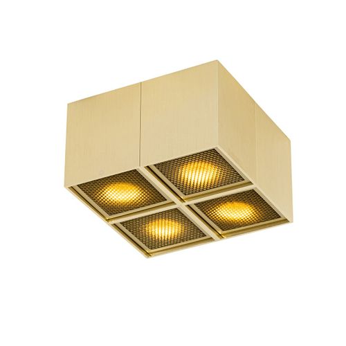 Qazqa Design Design Plafonnier  Plafonnier Spot   Fixer Au Plafond Goud 4-Lichts - Qubo Honey Aluminium /Acier Dor Carr / Luminaire / Lumiere / ÉClairage / IntRieur / Salon /...