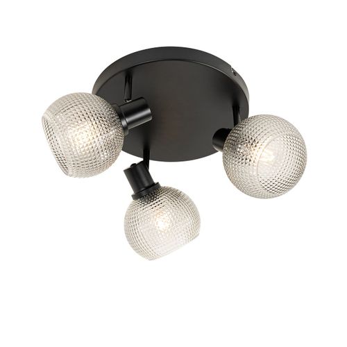 Qazqa Design Design Plafonnier  Plafonnier Spot   Fixer Au Plafond Zwart Met Smoke Glas 3-Lichts Rond - Chico Verre /Acier Noir,Transparent Rond / Luminaire / Lumiere / ÉClairage /...