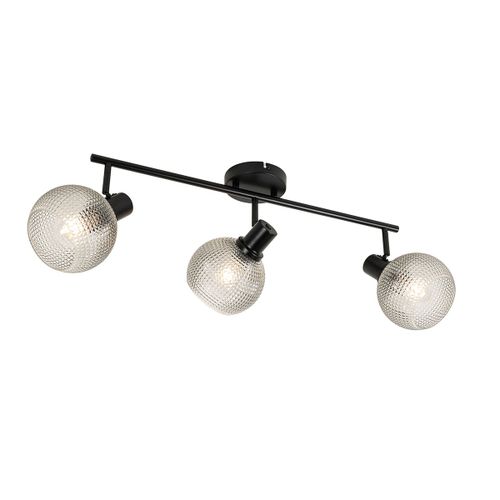Qazqa Design Design Plafonnier ? Plafonnier Spot  Fixer Au Plafond Zwart Met Smoke Glas 3-Lichts - Chico Verre /Acier Noir,Transparent Oblongue / Luminaire / Lumiere / clairage / Intrieur...