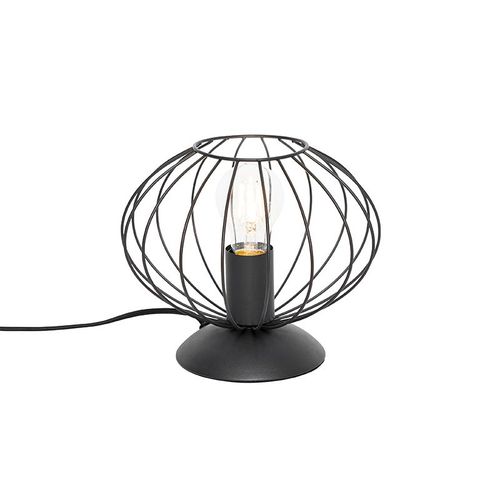 Qazqa Design Design Tafellamp Zwart - Margarita Acier Noir Rond / Luminaire / Lumiere / ÉClairage / IntRieur / Salon E27 Max. 1 X 40 Watt